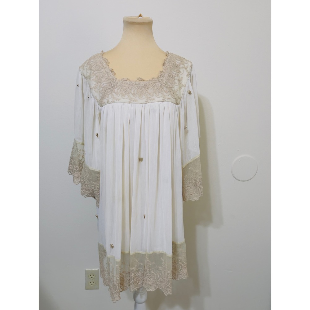 American Glamour Badgley Mischka Women White Lace Boho Tunic Dress Large